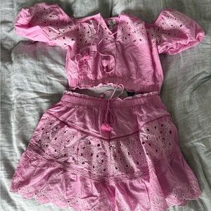 River Island Pink Eyelet Crop Top and Shot Set